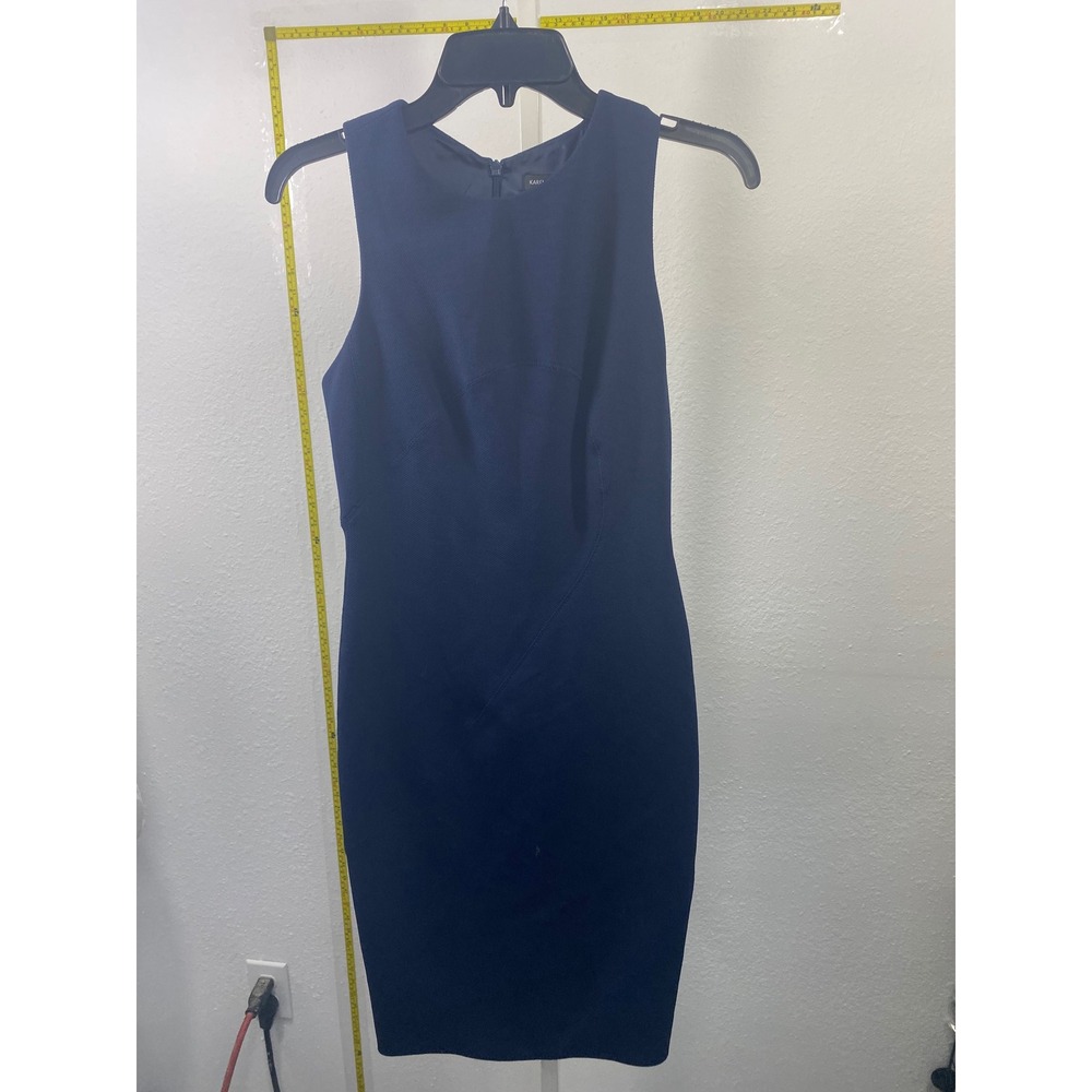 Karen Millen Navy‎ Blue Textured Sheath Dress Sleeveless Cut Out Back Size 6 US